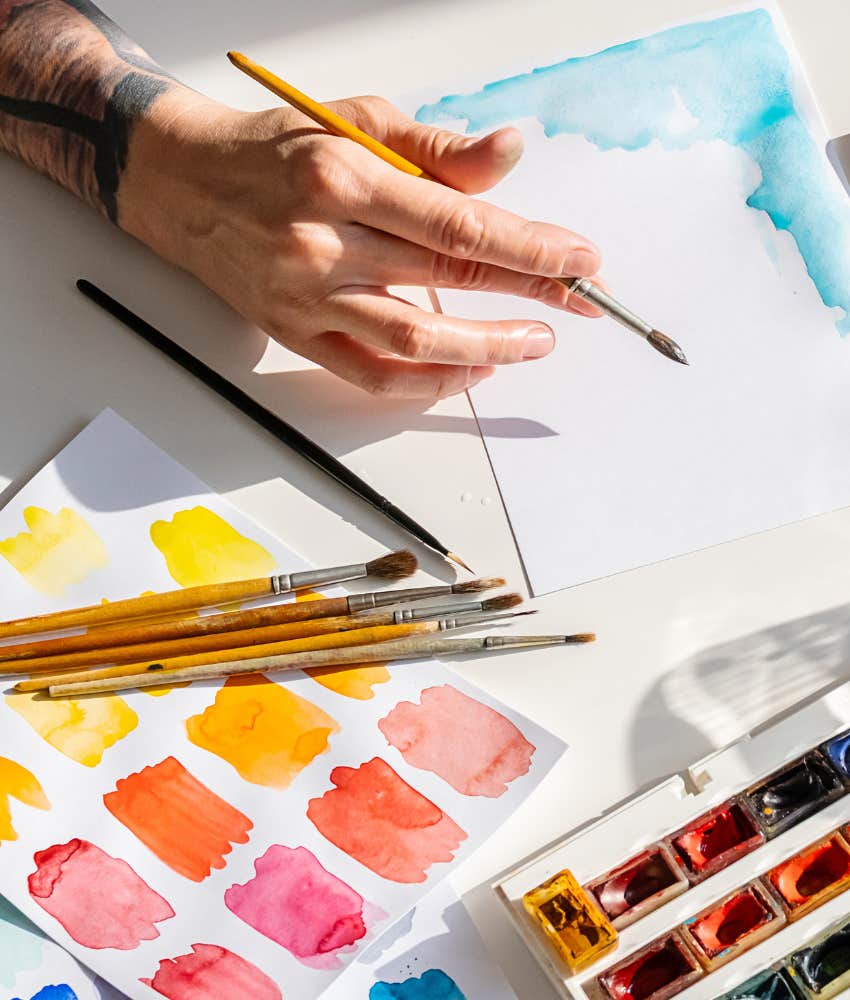 Steady hand painting with water colors showing importance of interests in marriage