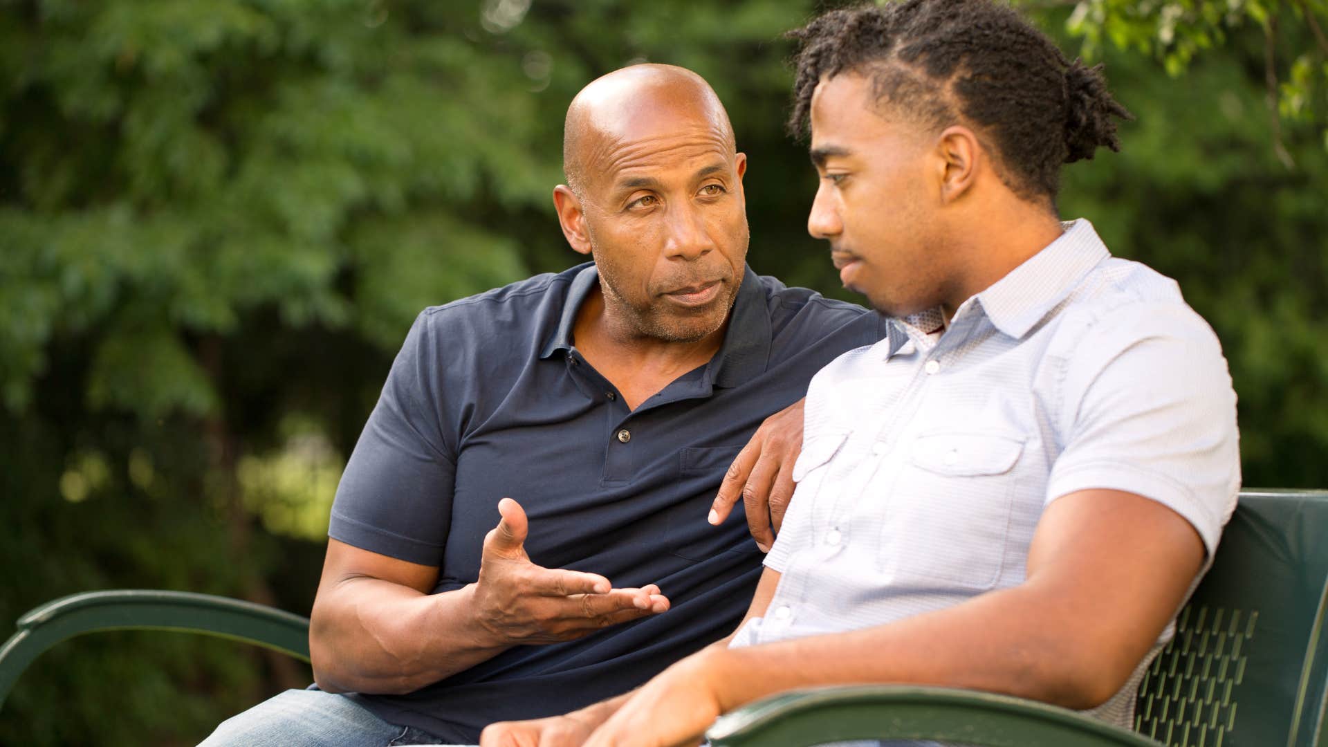 Man saying "I'm open to feedback, but not insults" to his adult son.