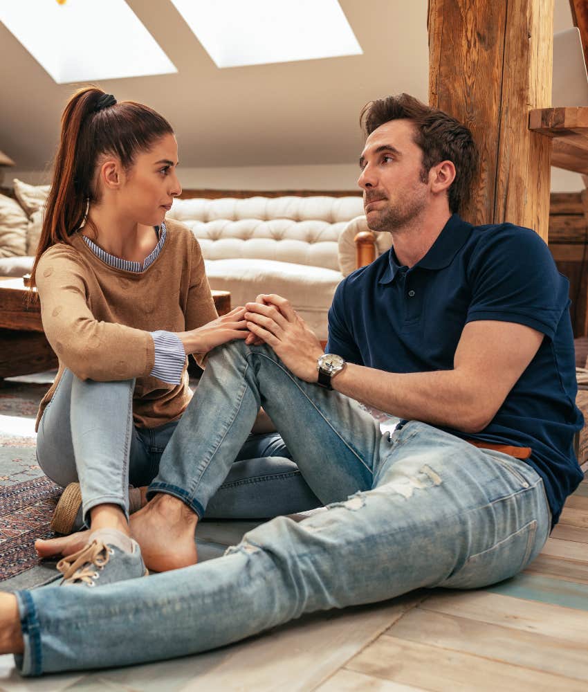 Stressed out couple planning wedding struggling