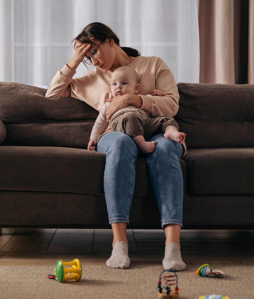 Woman who loves her baby but doesn't always love being a mom