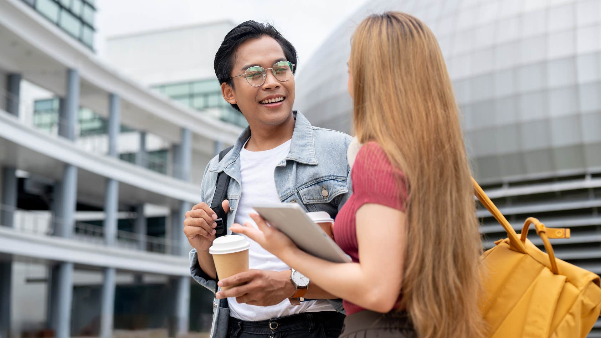 man listening more than he shares as woman and pink talks