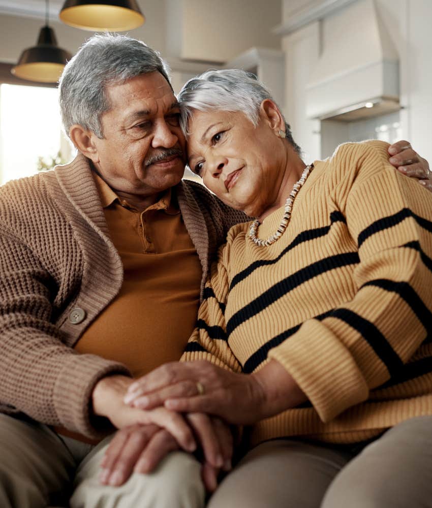 Compassionate couple embrace showing just what love is