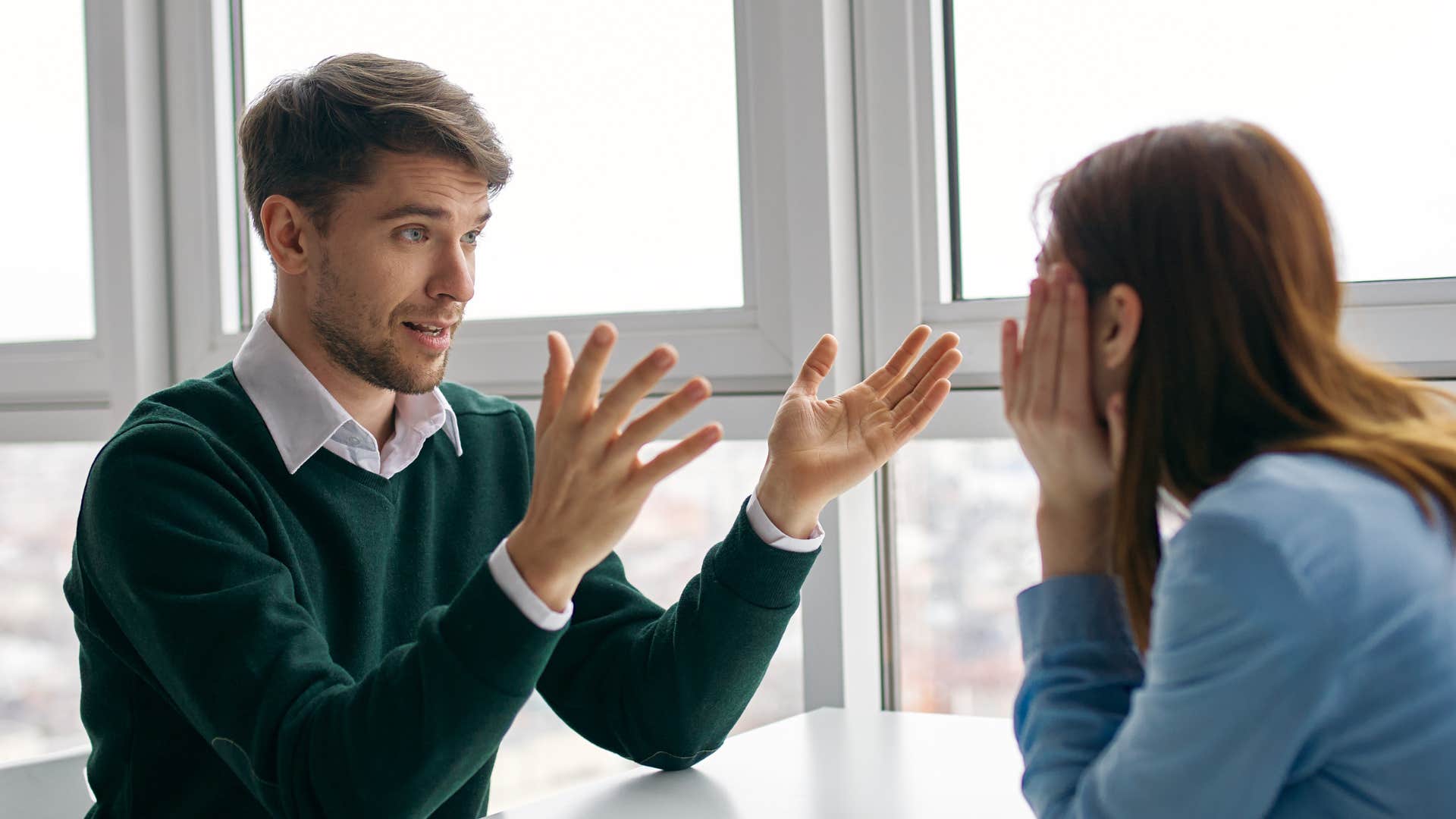 immature man communicating poorly with woman