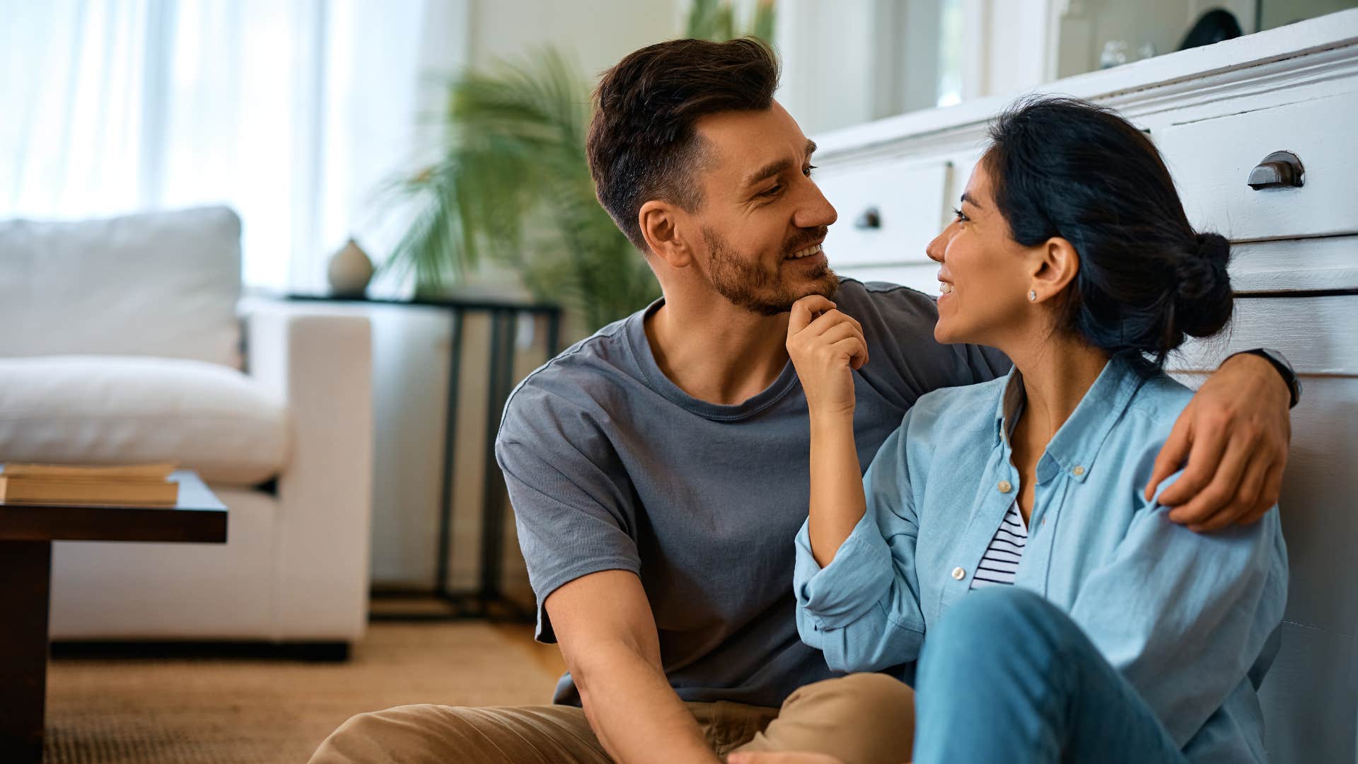 happy couple man telling his wife i love you