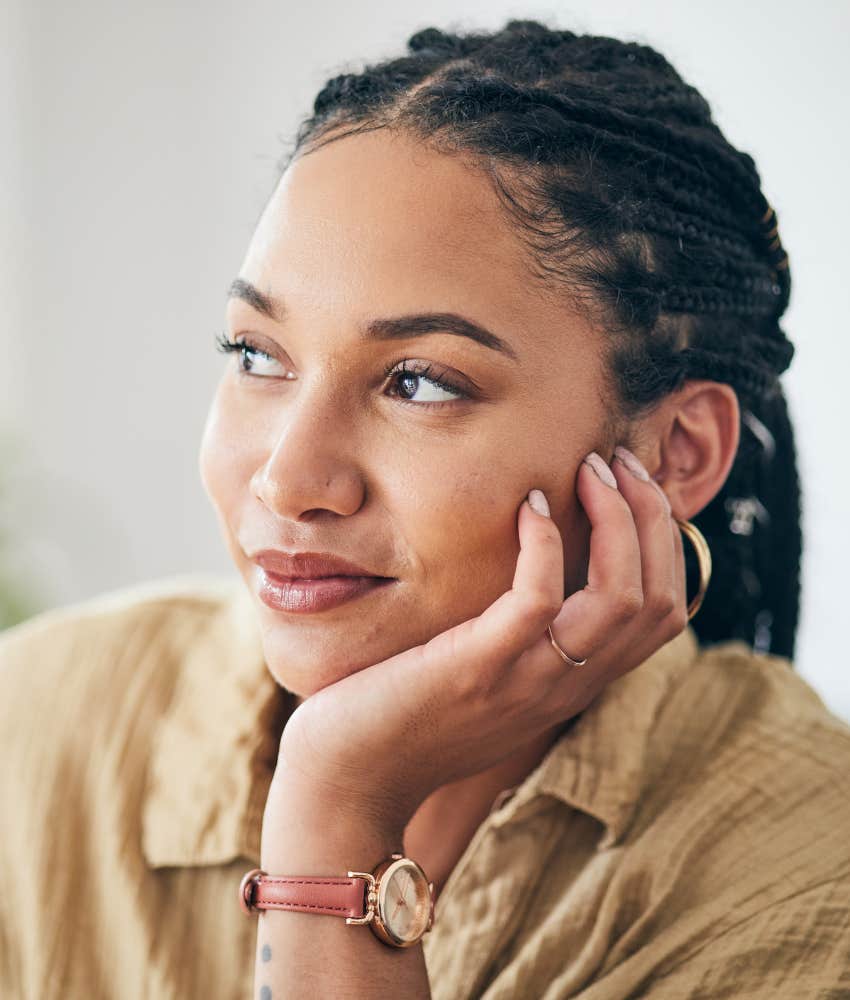 Introspective person considers life changes showing habit for uncertain times
