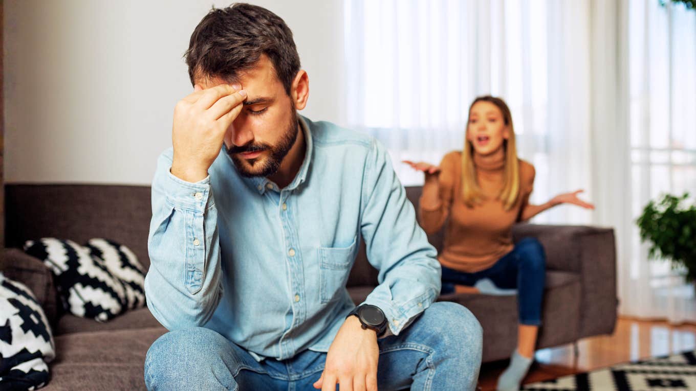 married couple sitting in tense moment with subtle frustration, capturing the quiet everyday signs of low emotional maturity that often show up in normal marriages