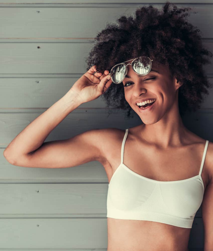 Assertive woman slirts showing way to get everything including love