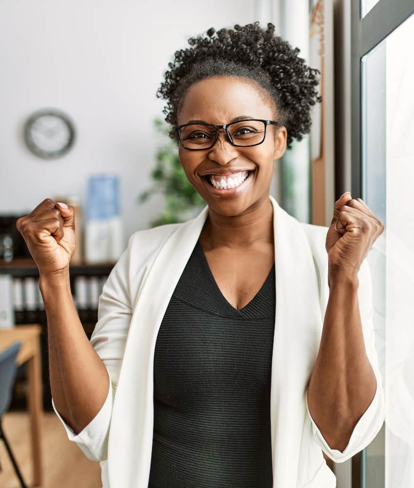 Excited person shows positivity as being unflappable in life