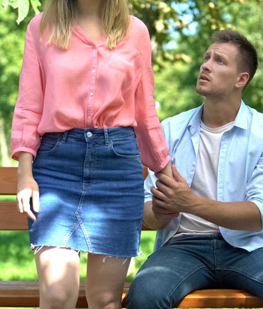 Man stops woman from leaving showing she should've left relationship