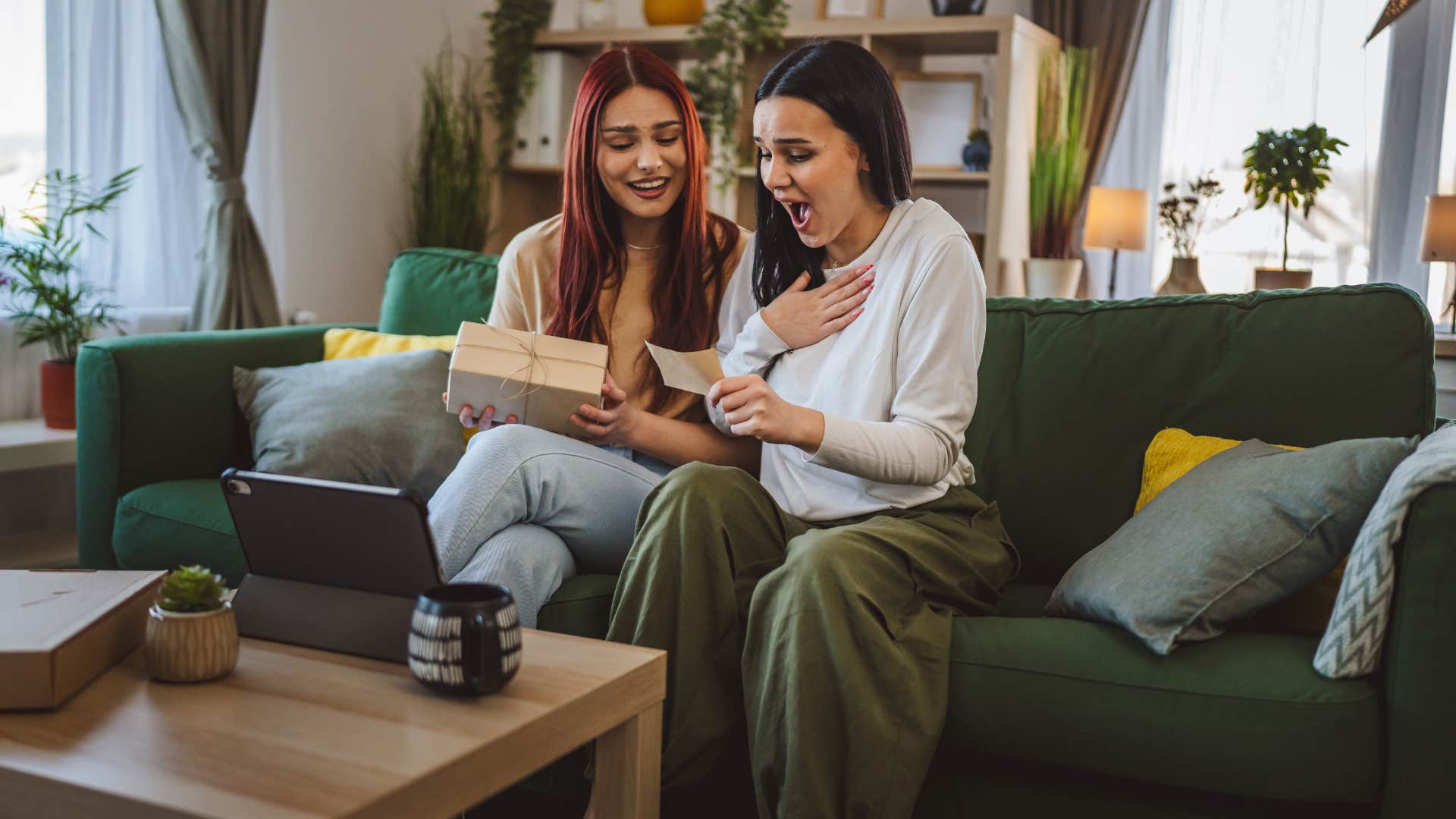 friends celebrating and exchanging gifts