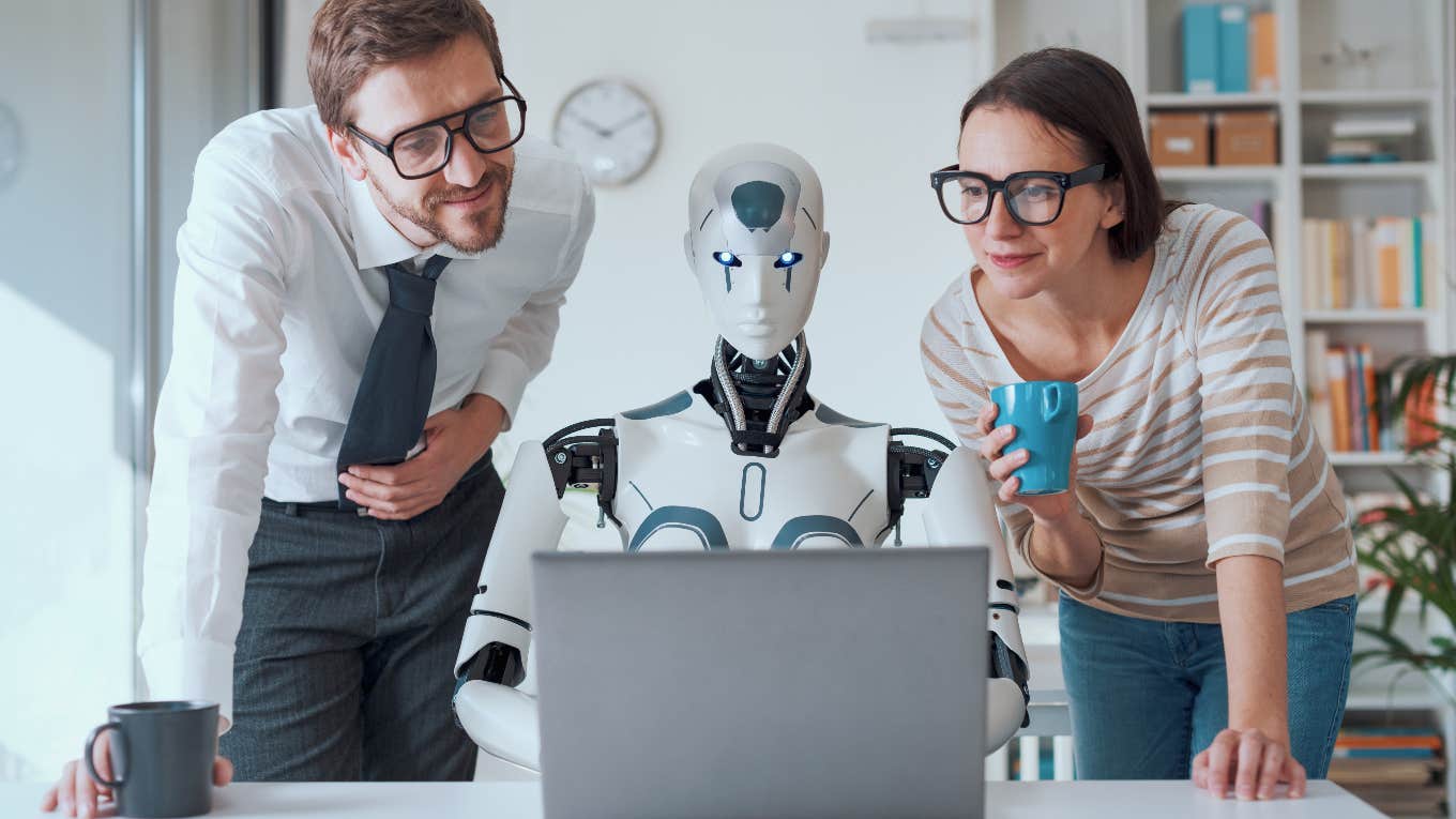 AI bot working on a computer in an office
