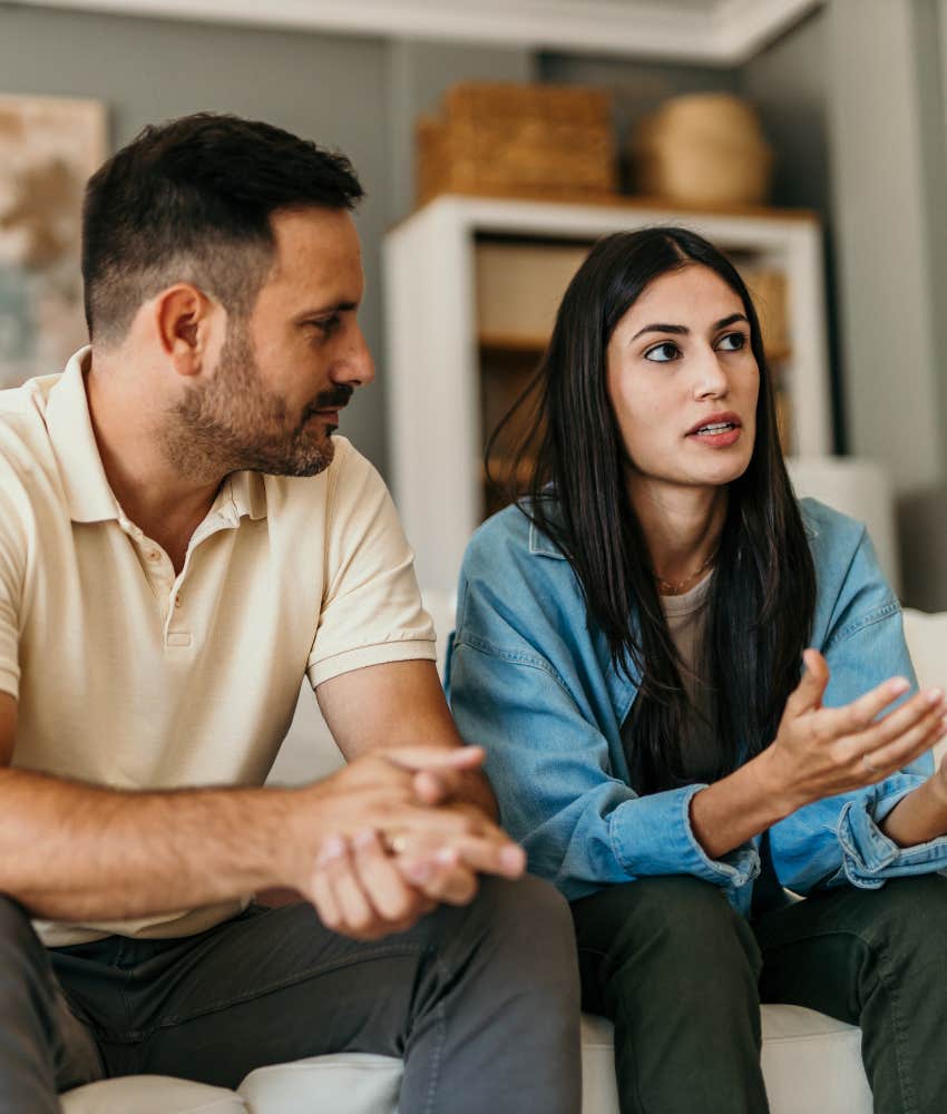 Serious couple discuss options showing how to fight fair
