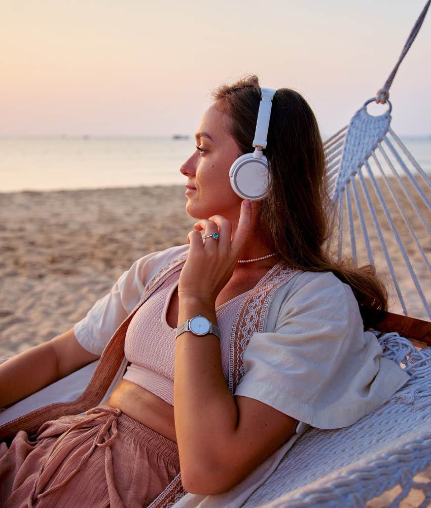 Relaxed person in hammock showing how not to resist happiness