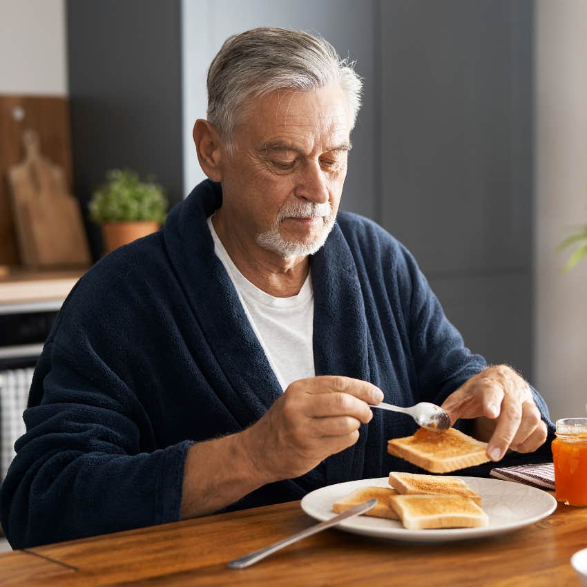 Man making time to eat breakfast.