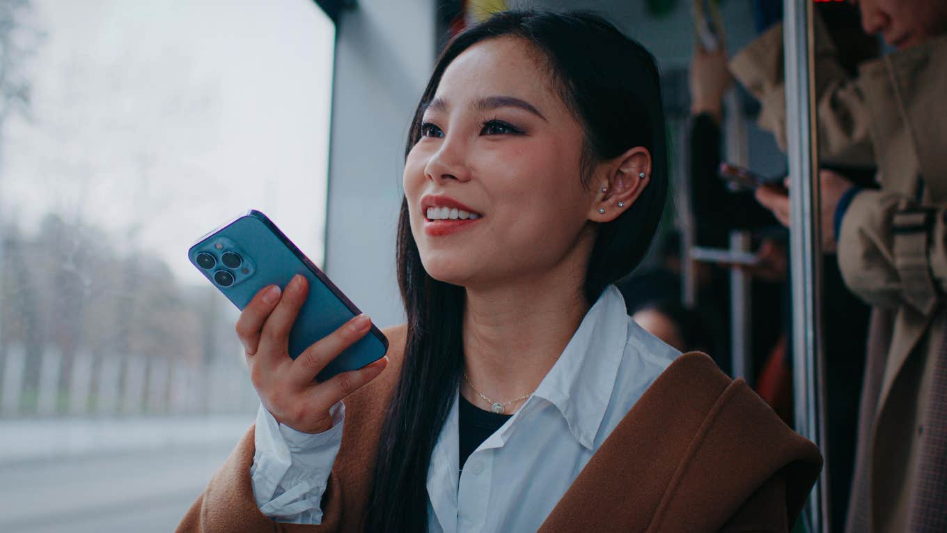 rude woman with no common sense talking on speakerphone on public transit