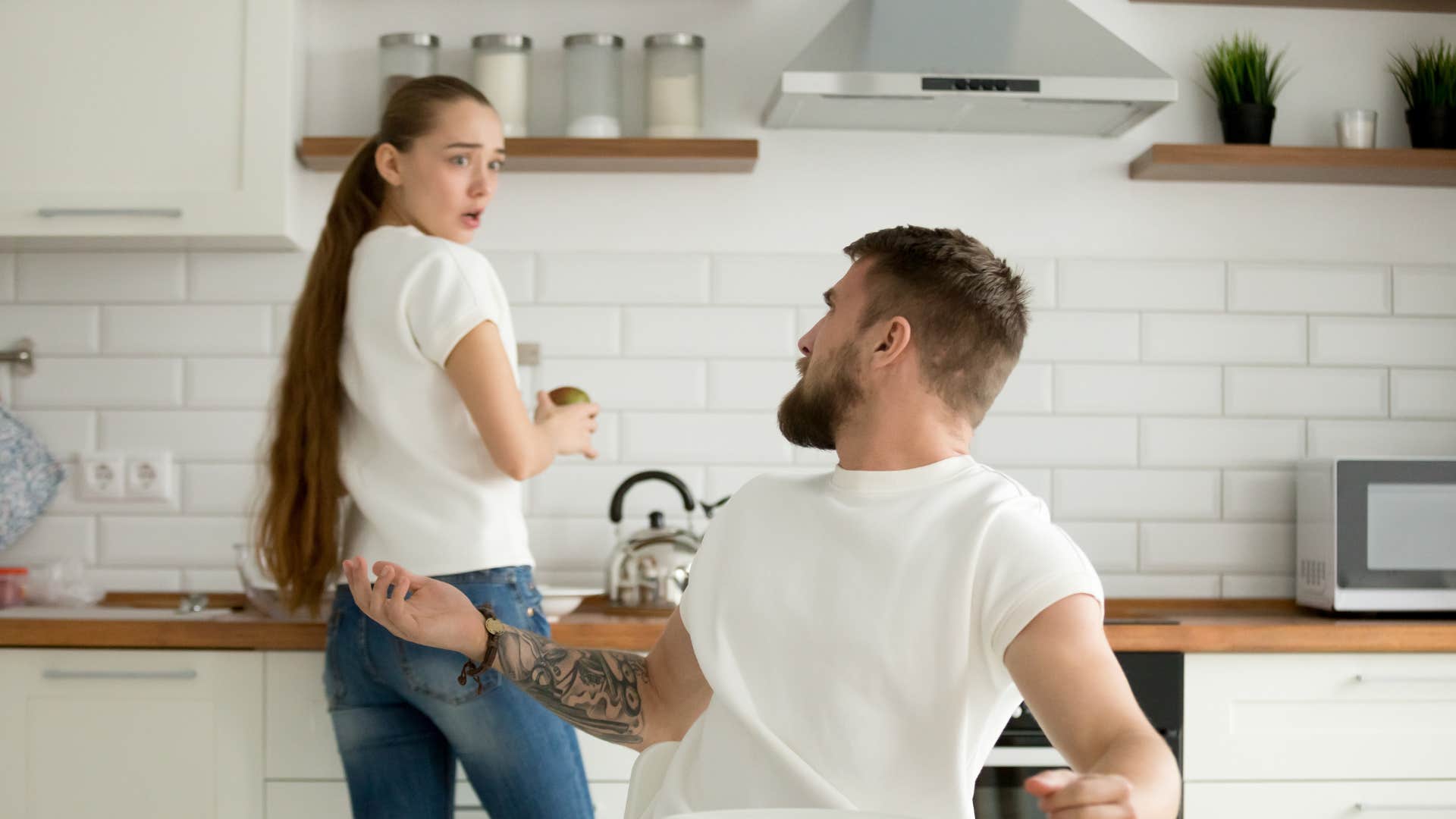 angry man commenting on woman's body