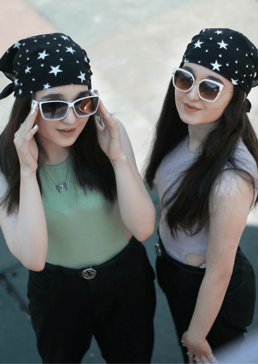 two young women wearing bandanas