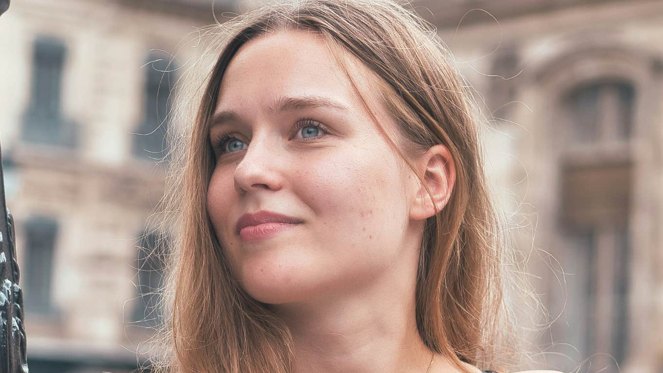 Unfazed woman has happy life.