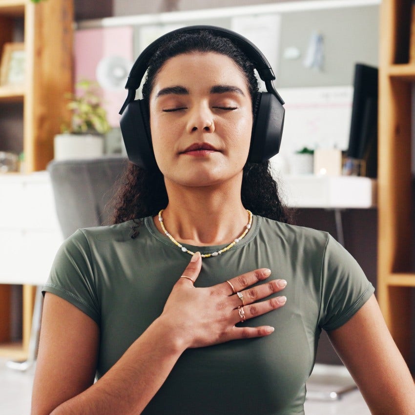 woman who calms down by using relaxation techniques