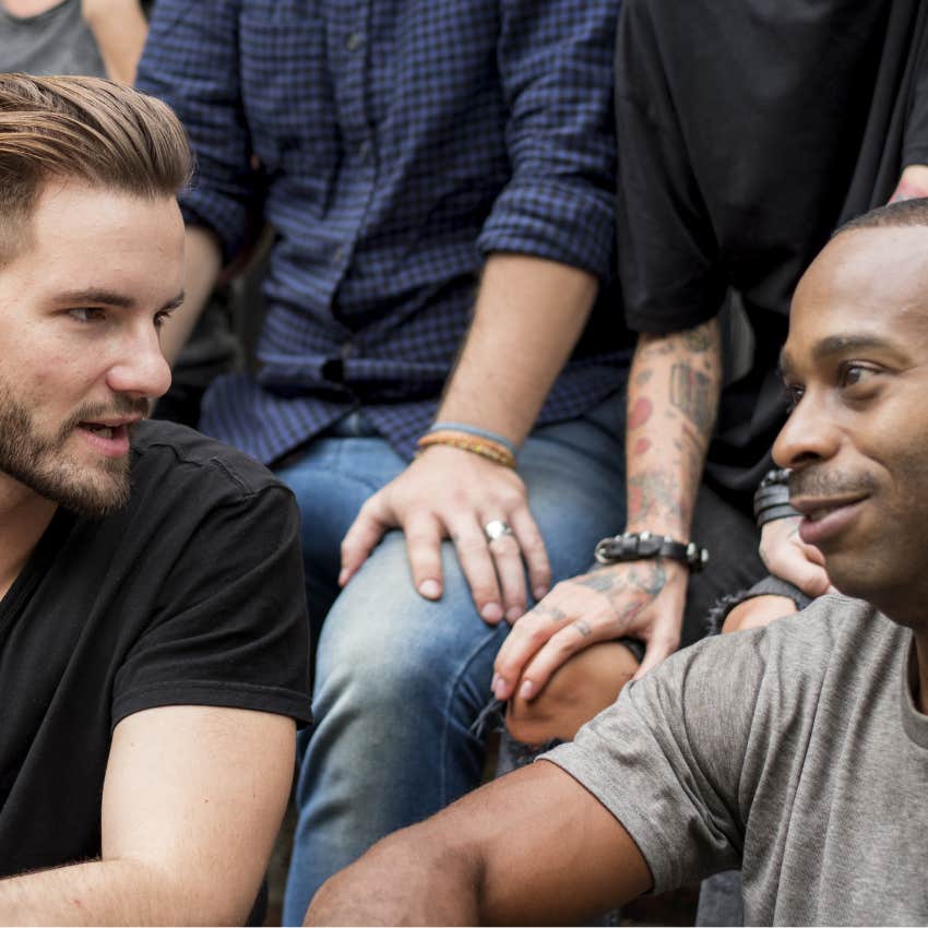 grown men making friends by learning about others