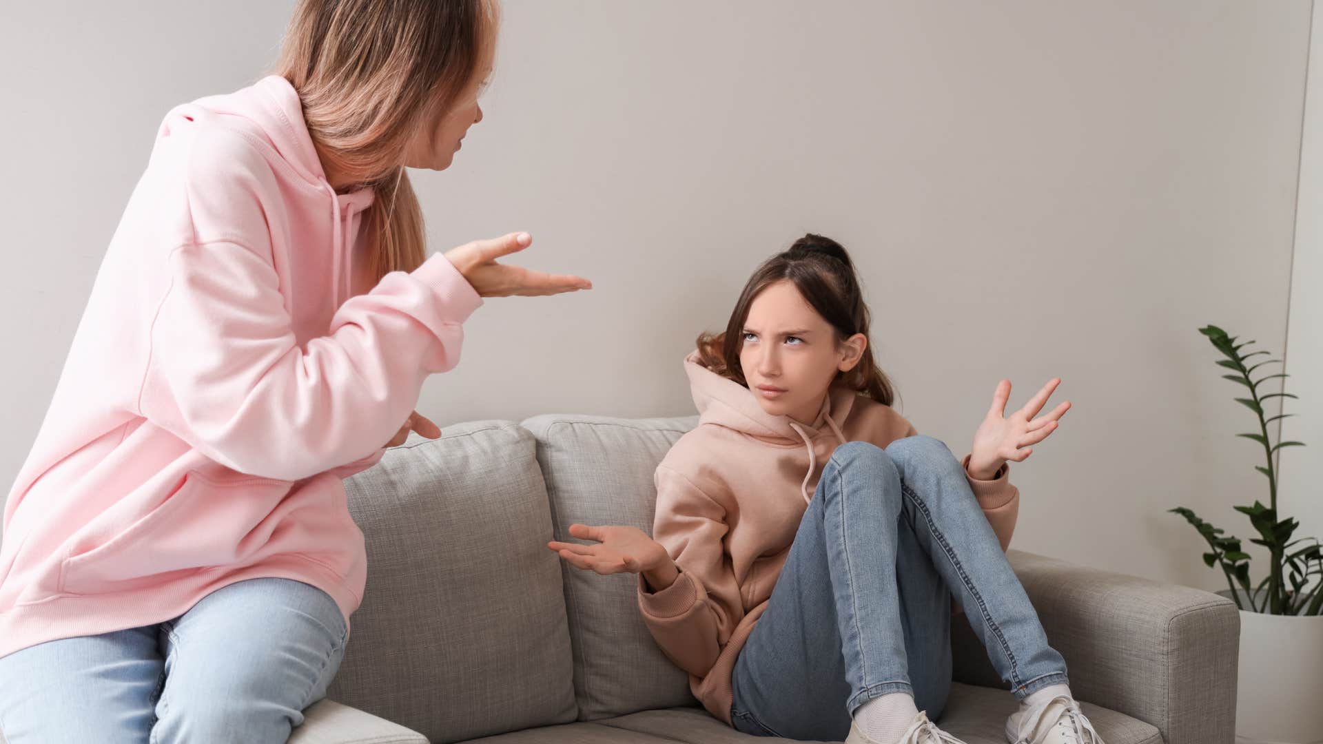 woman who is being firm and direct while her middle schooler is hormonal