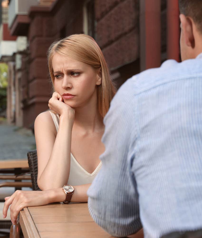 Annoyed person ignores partner showing not taking share in moving on