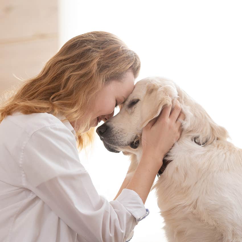woman caring for her dog