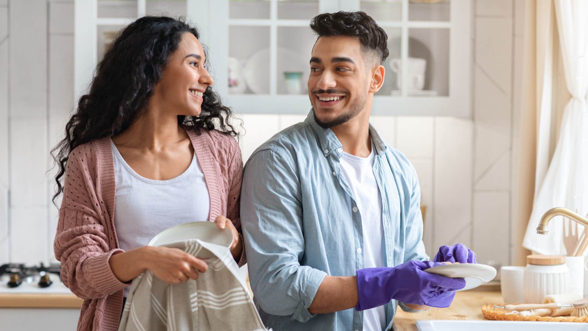 couple doing the dishes together