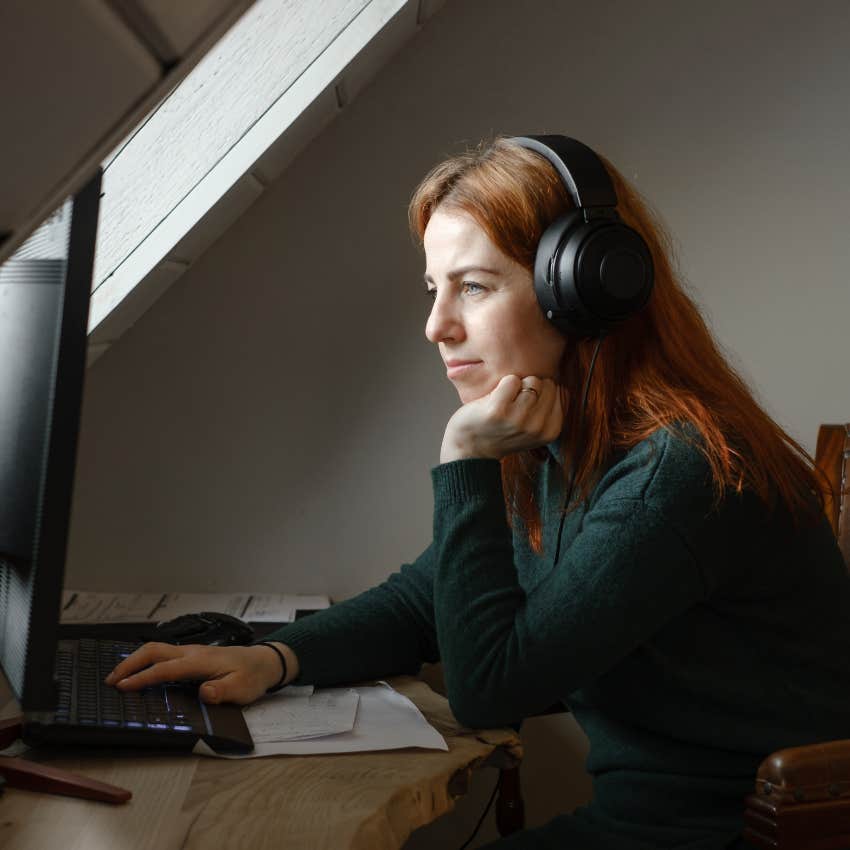 happy woman working from home