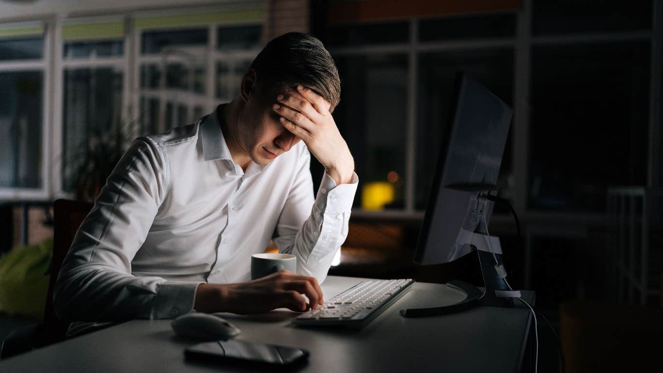 employee working after hours to answer messages