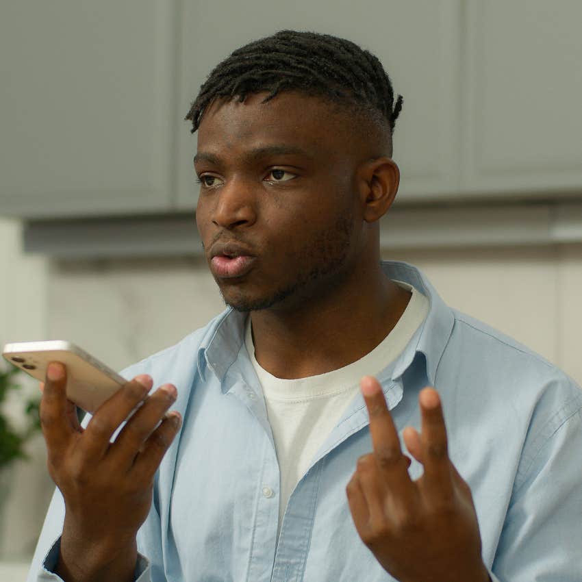 man on the phone telling friend to just go to the doctor