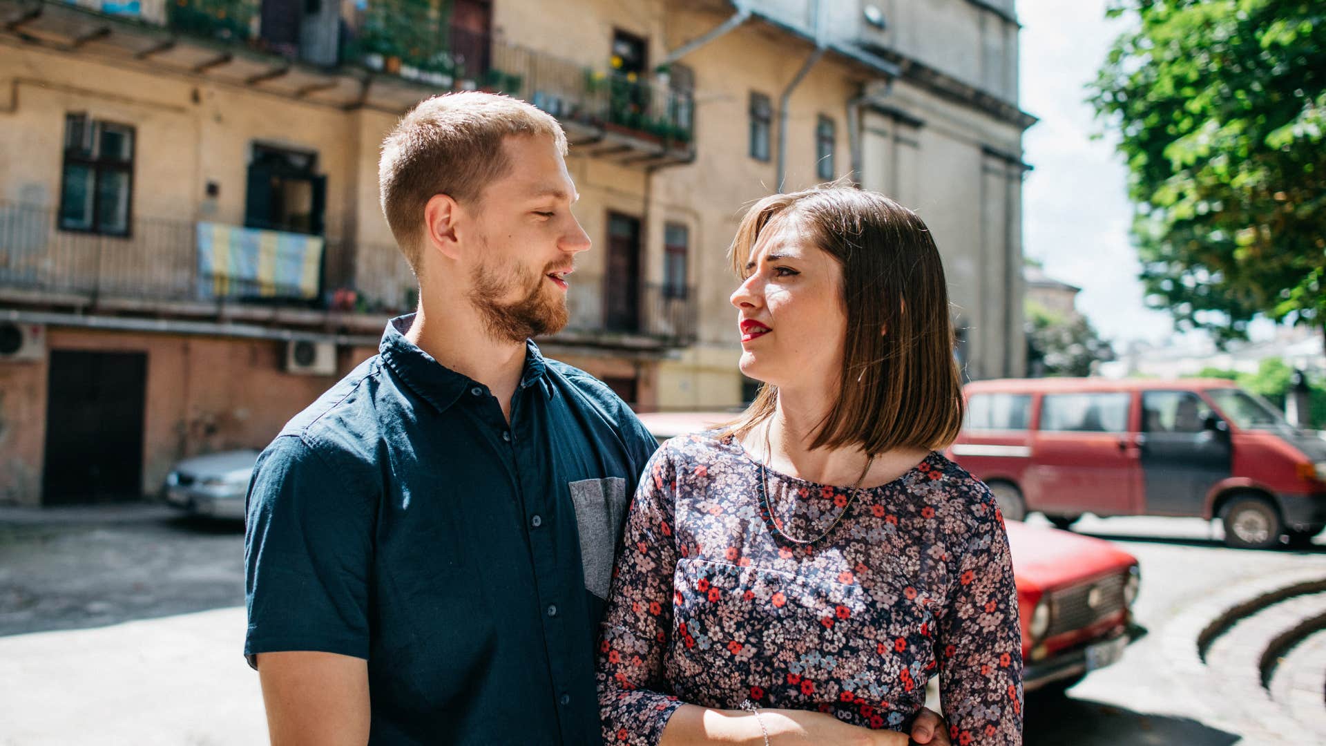 man telling woman not to worry about him