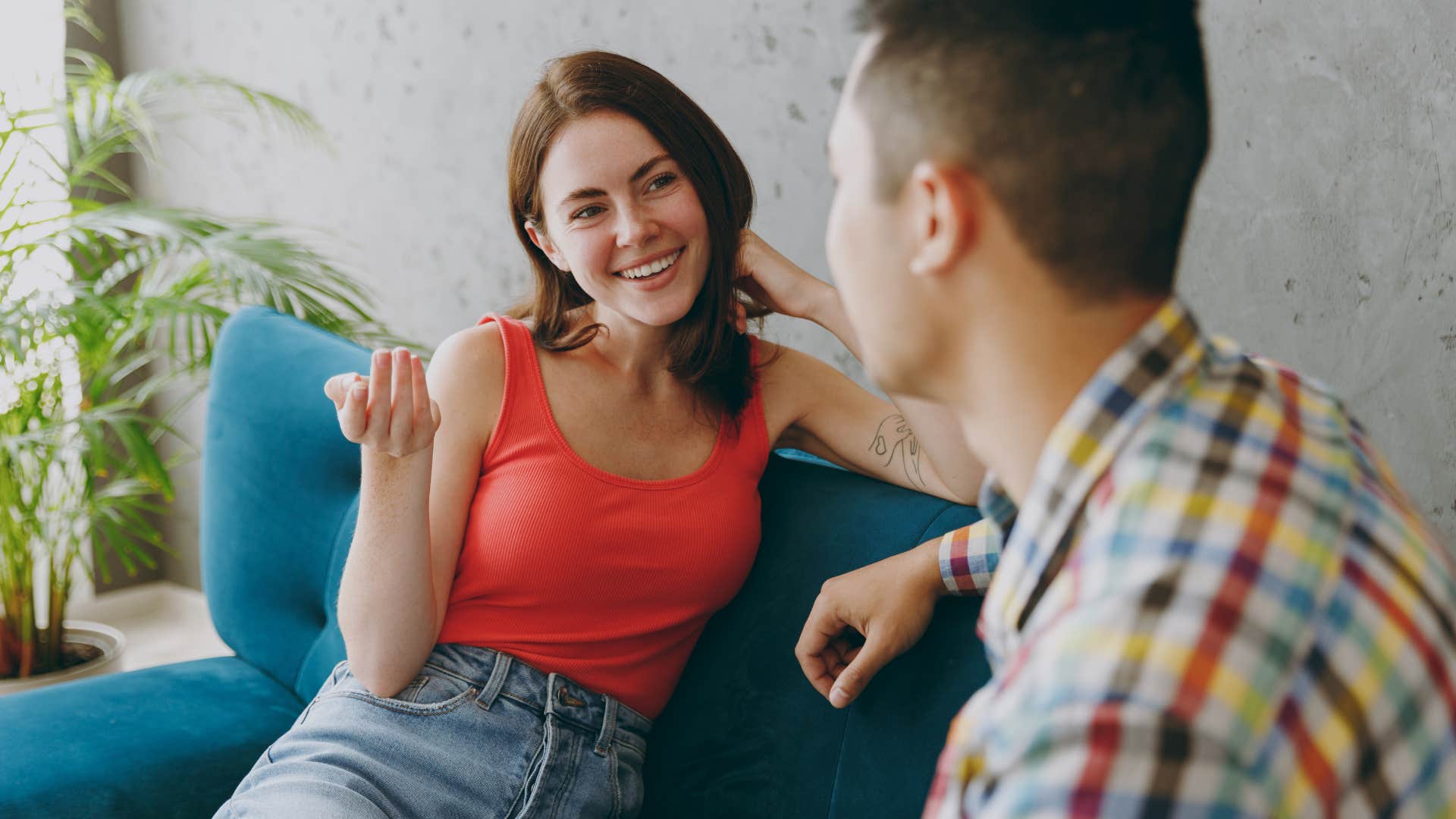 woman fake smiling saying she's fine