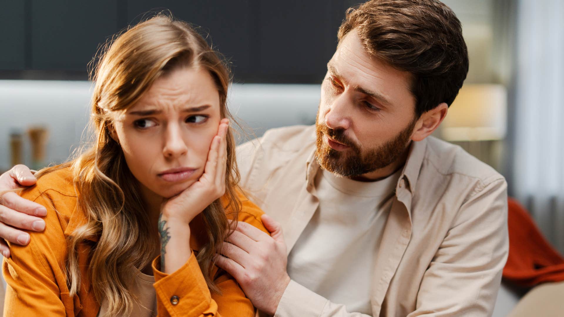 manipulative young woman playing the victim with partner