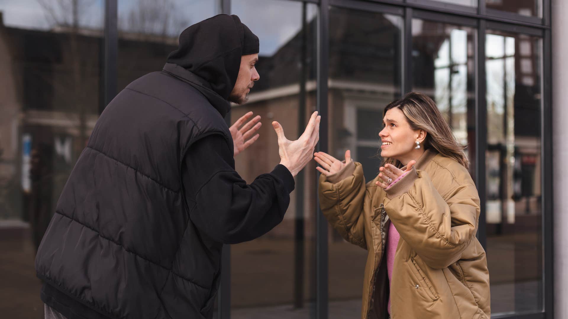 manipulative man punishing partner's independence yelling in public