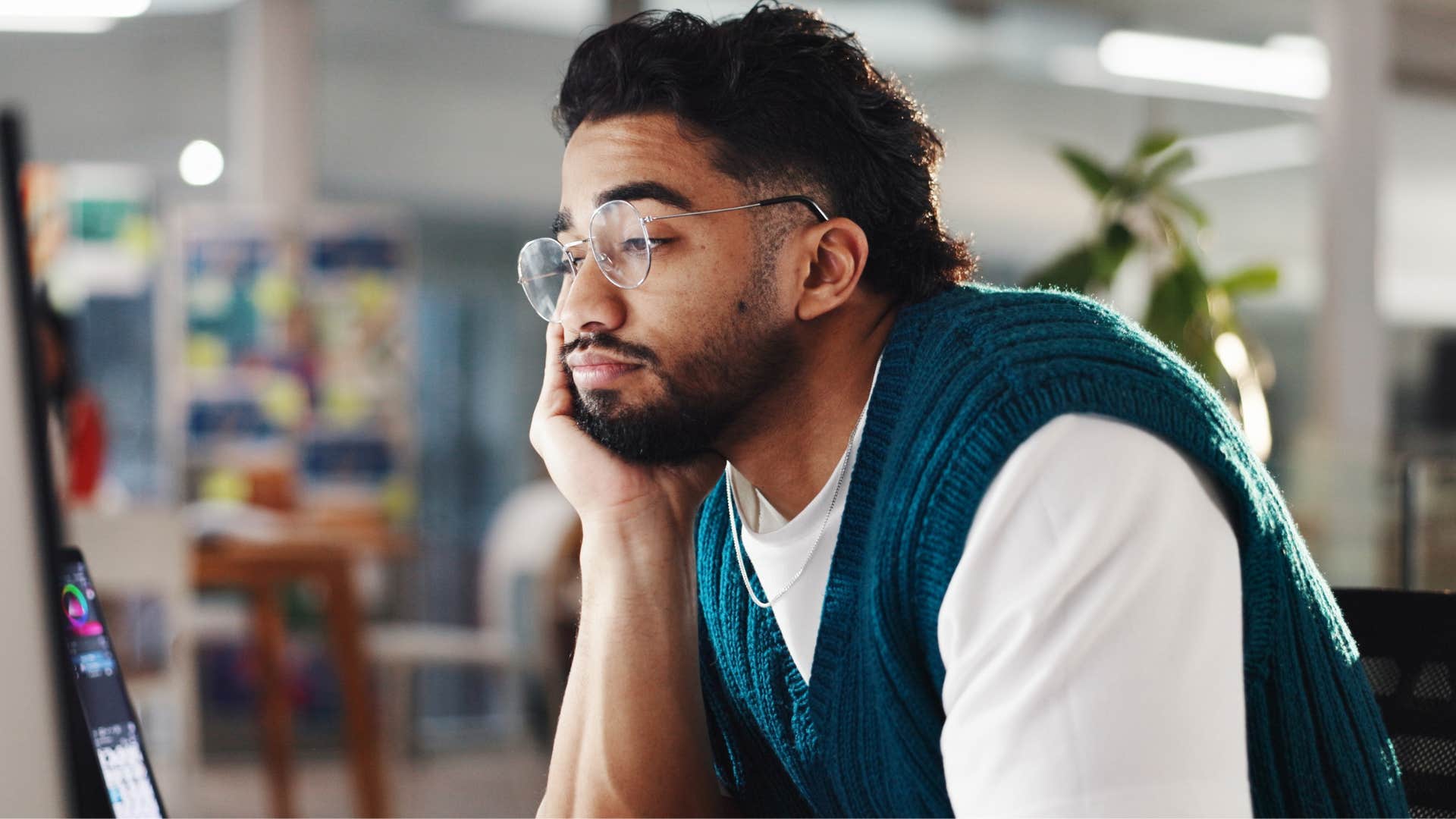 man looking bored avoiding personal growth