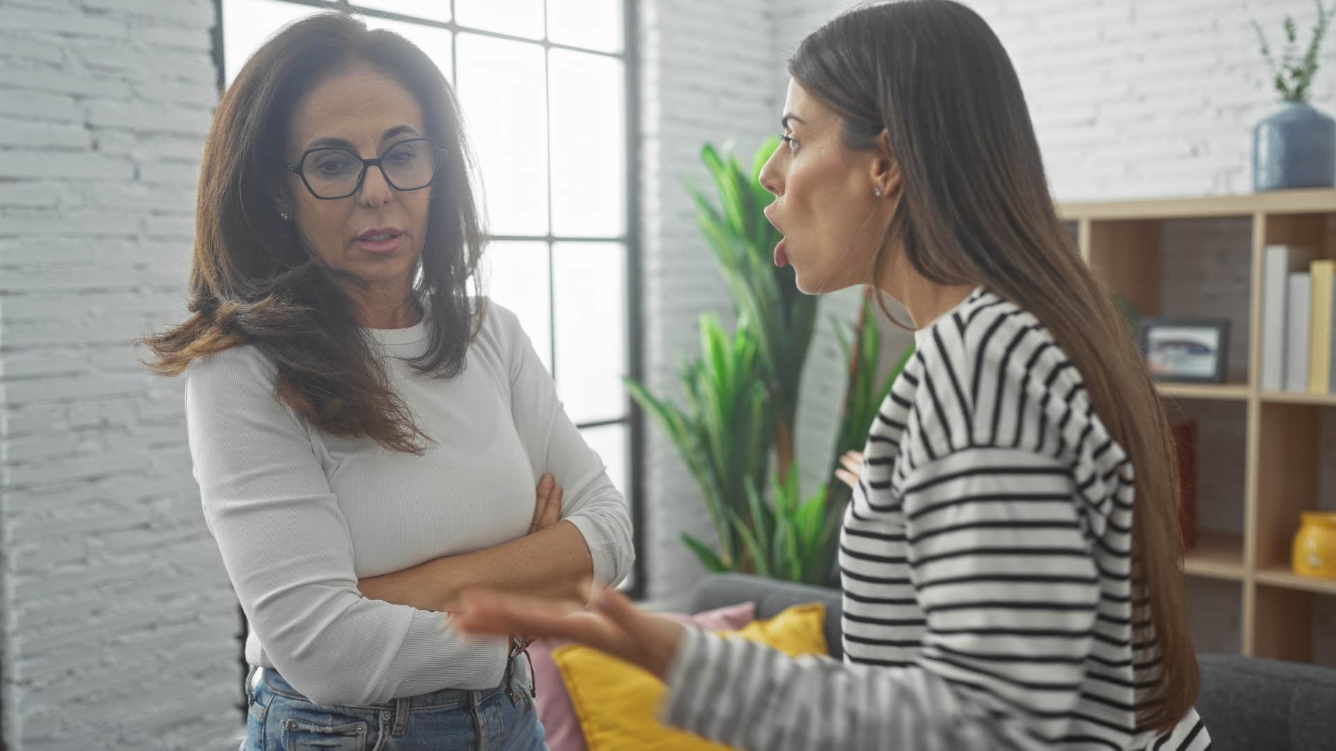 adult daughter creating drama with her mom yelling at her