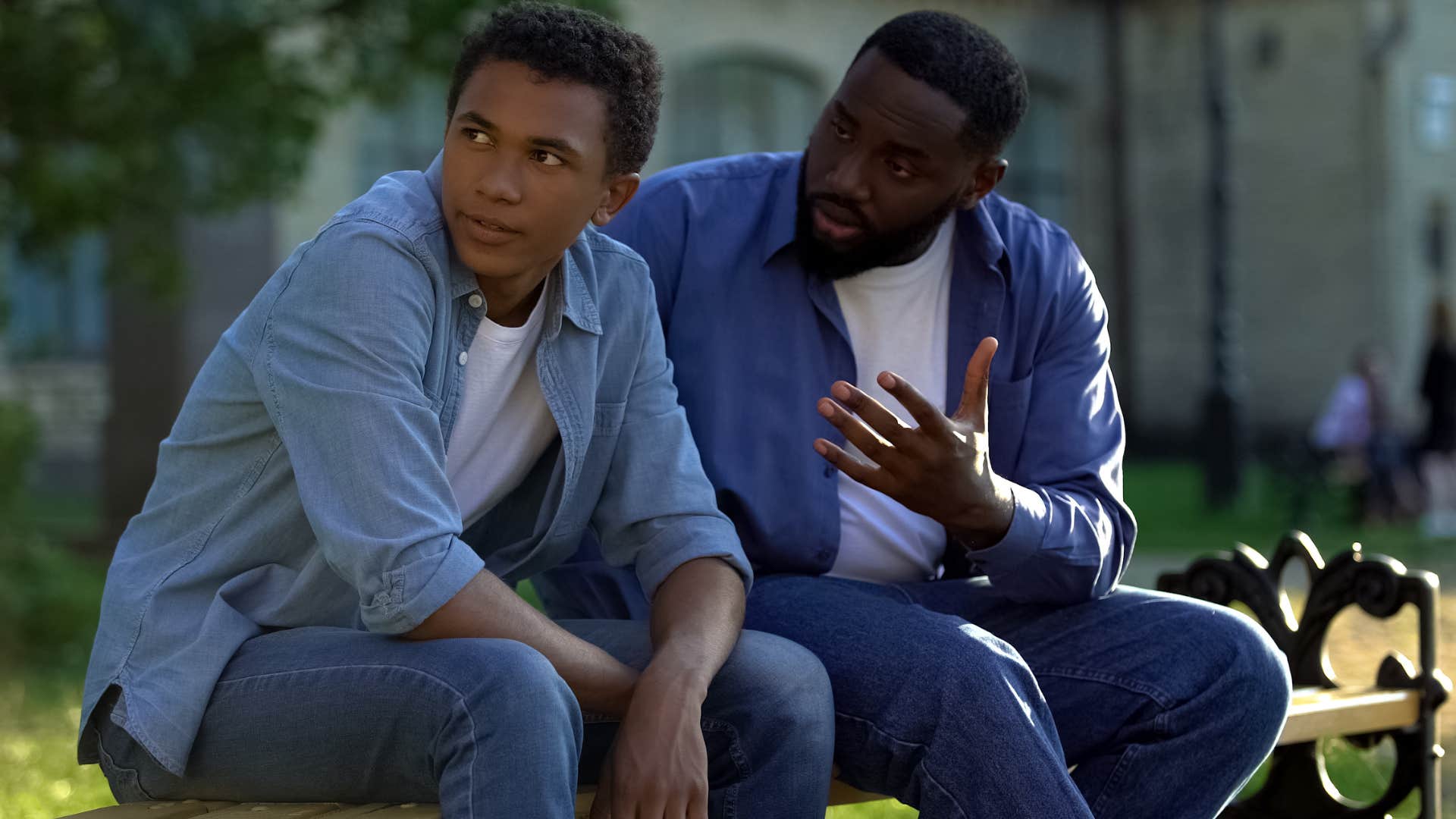 father talking to adult son who refuses to take accountability