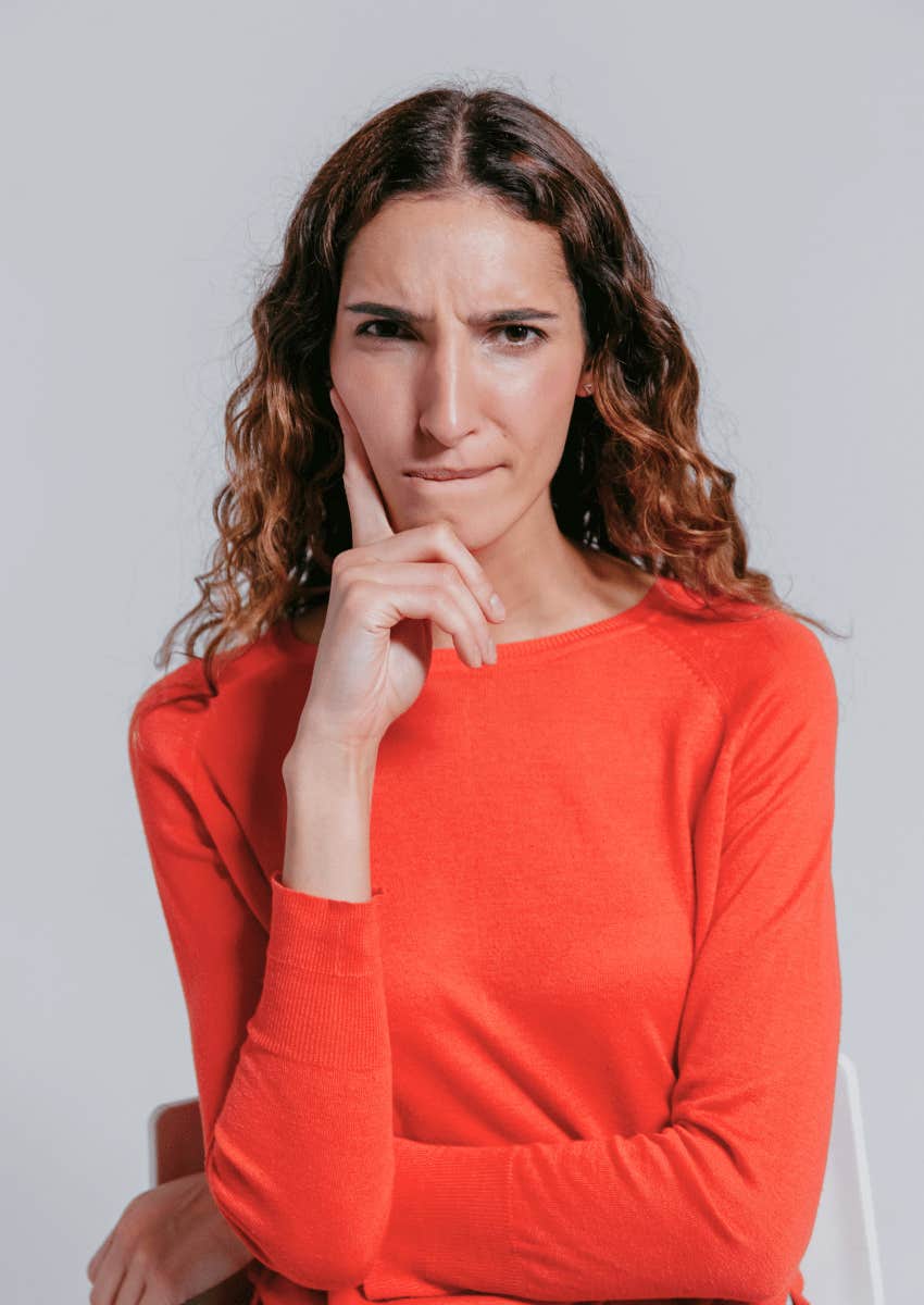 adult woman thinking hard