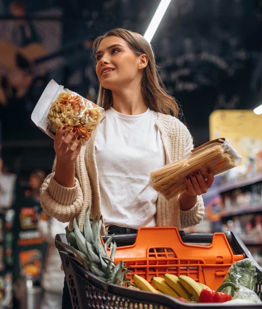 european woman shopping at grocery store