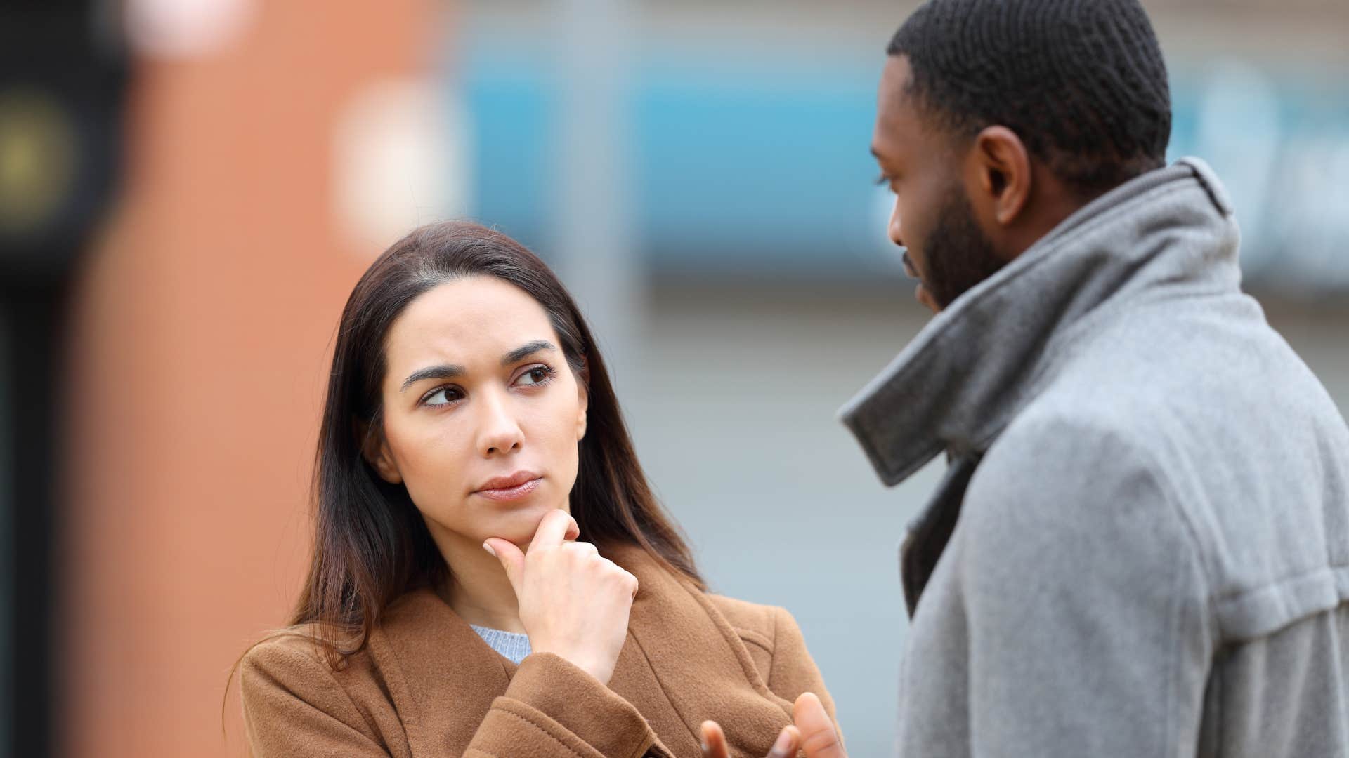 man oversharing with complete stranger who looks confused