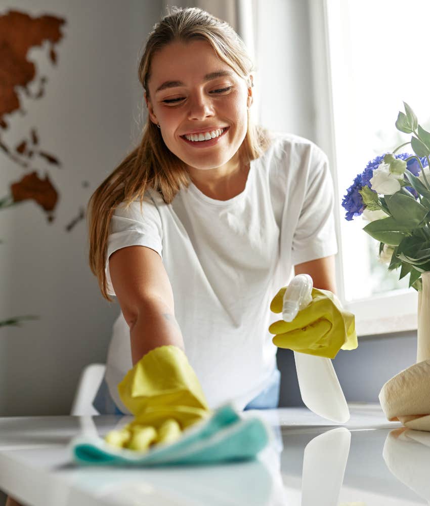 woman raised single mom cleaning
