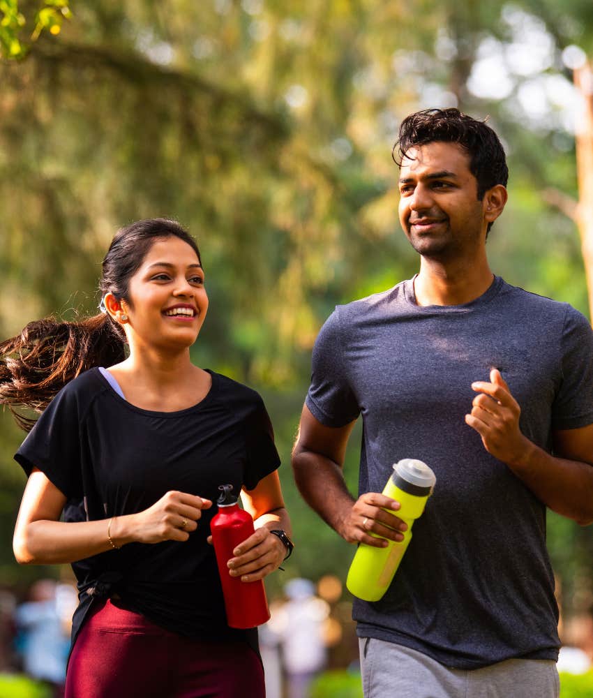 Couple who actually likes each other prioritizes going on a run together as soon as they wake up