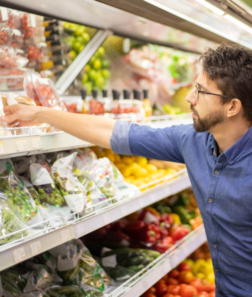 Helathy person chooses meatless option for groceries showing way to live longer