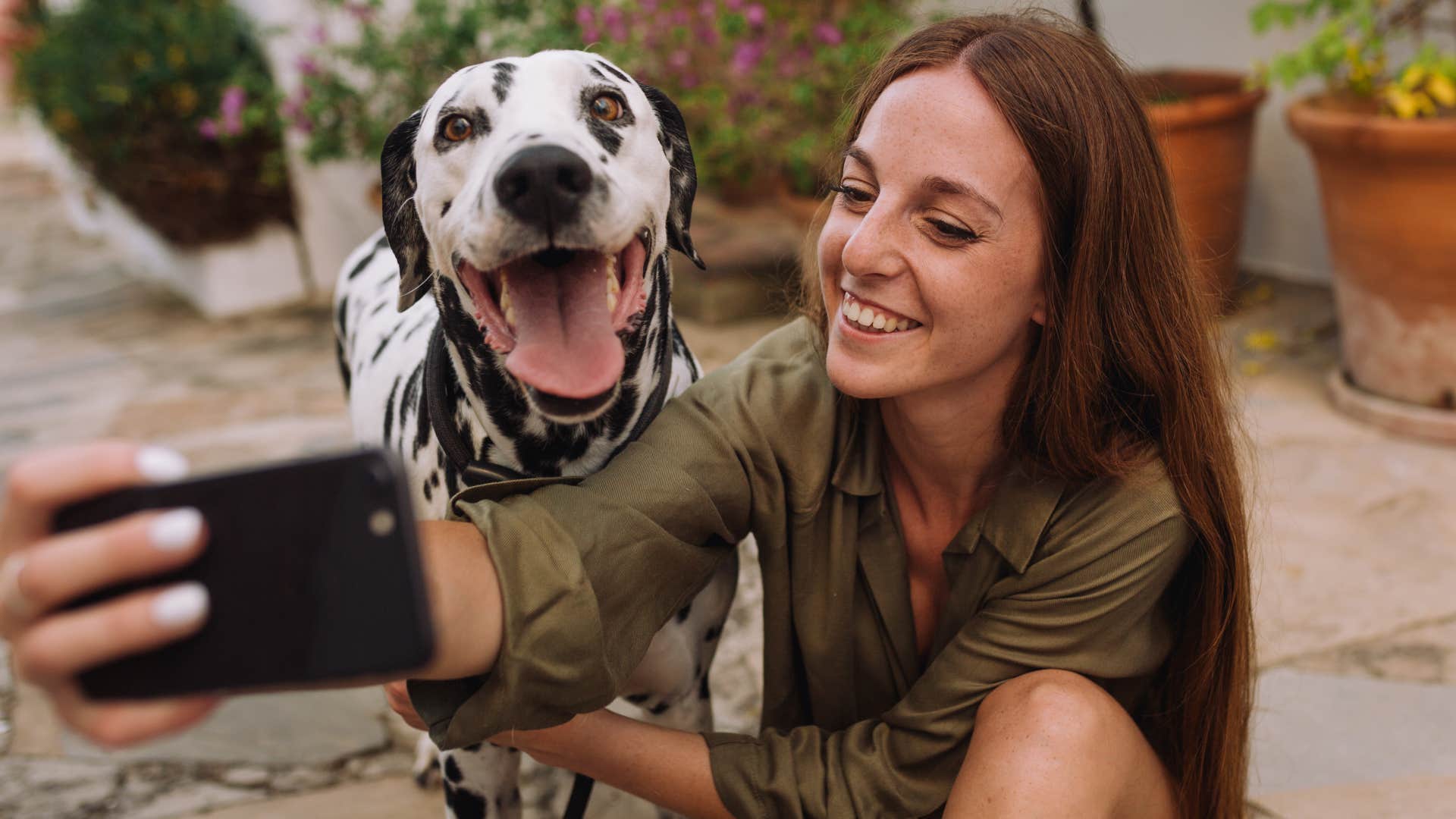 dog greets woman with pure excitement