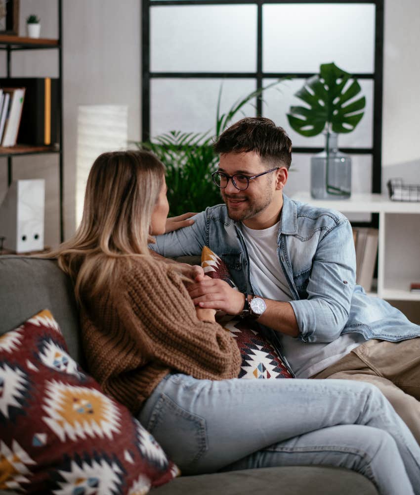 man keeping eye contact with woman he loves