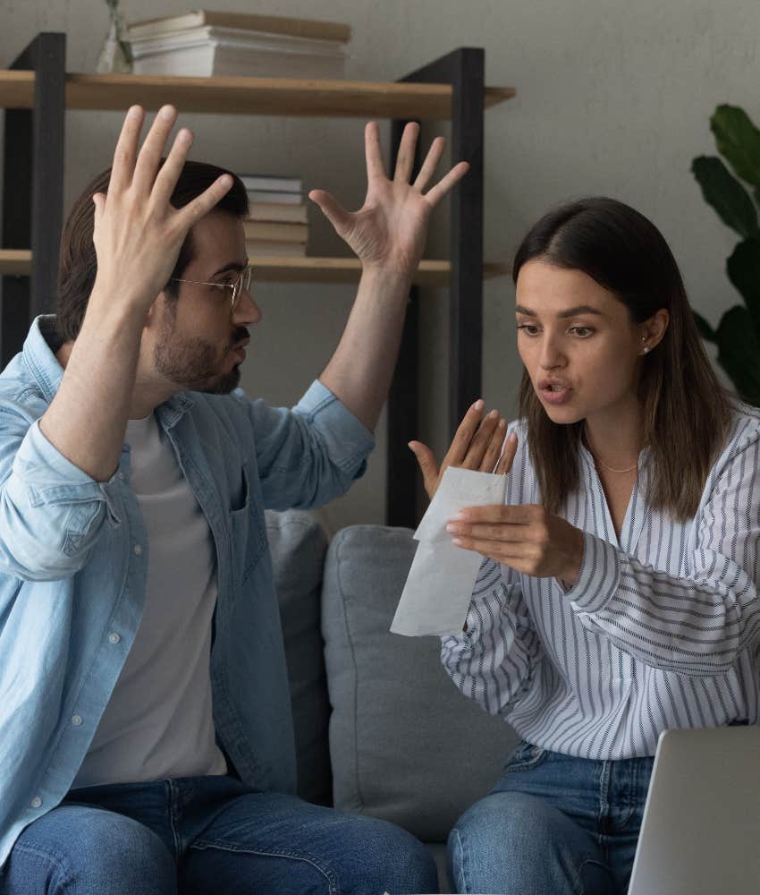 couple fighting over holiday purchases