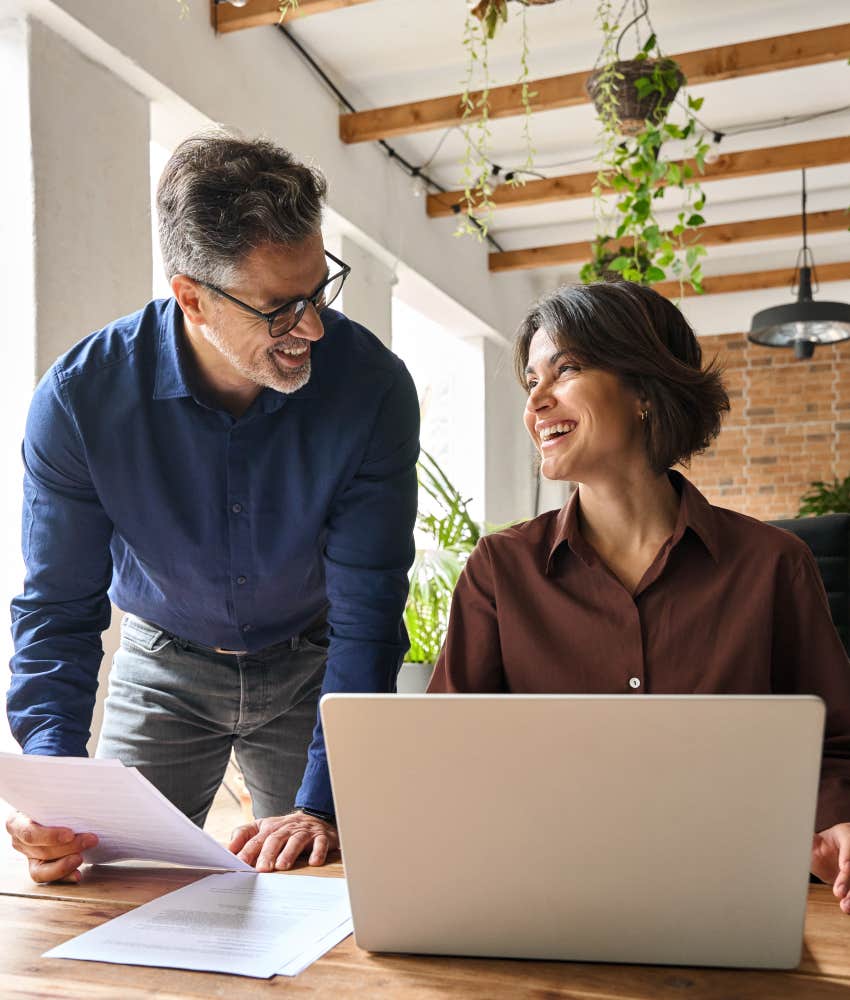coworkers being polite and friendly while working