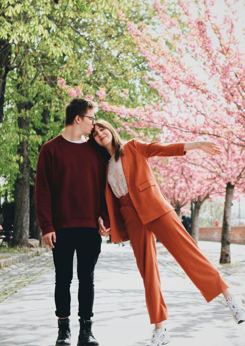 happy couple in love during spring