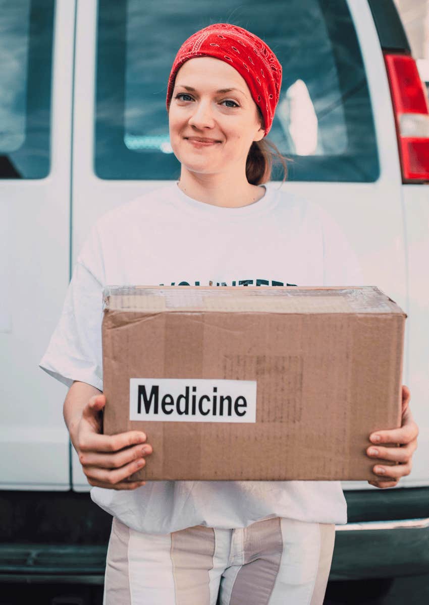 happy woman volunteering